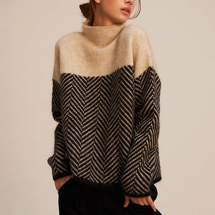 Damski Sweter z Golfem w Jodełkę – Oversized