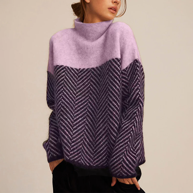 Damski Sweter z Golfem w Jodełkę – Oversized