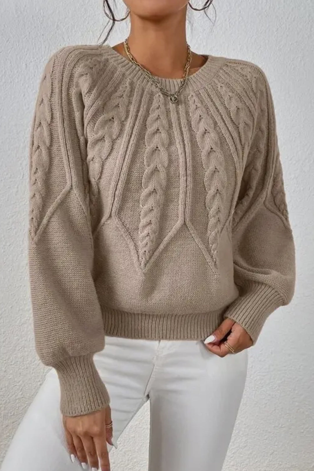 Damski Sweter z Wzorem Warkoczowym