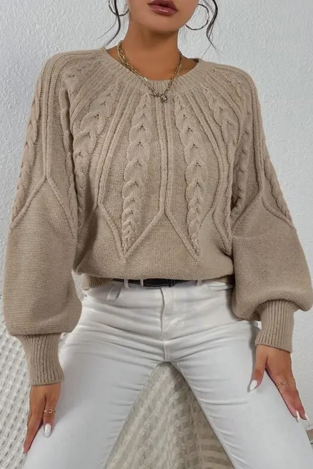 Damski Sweter z Wzorem Warkoczowym