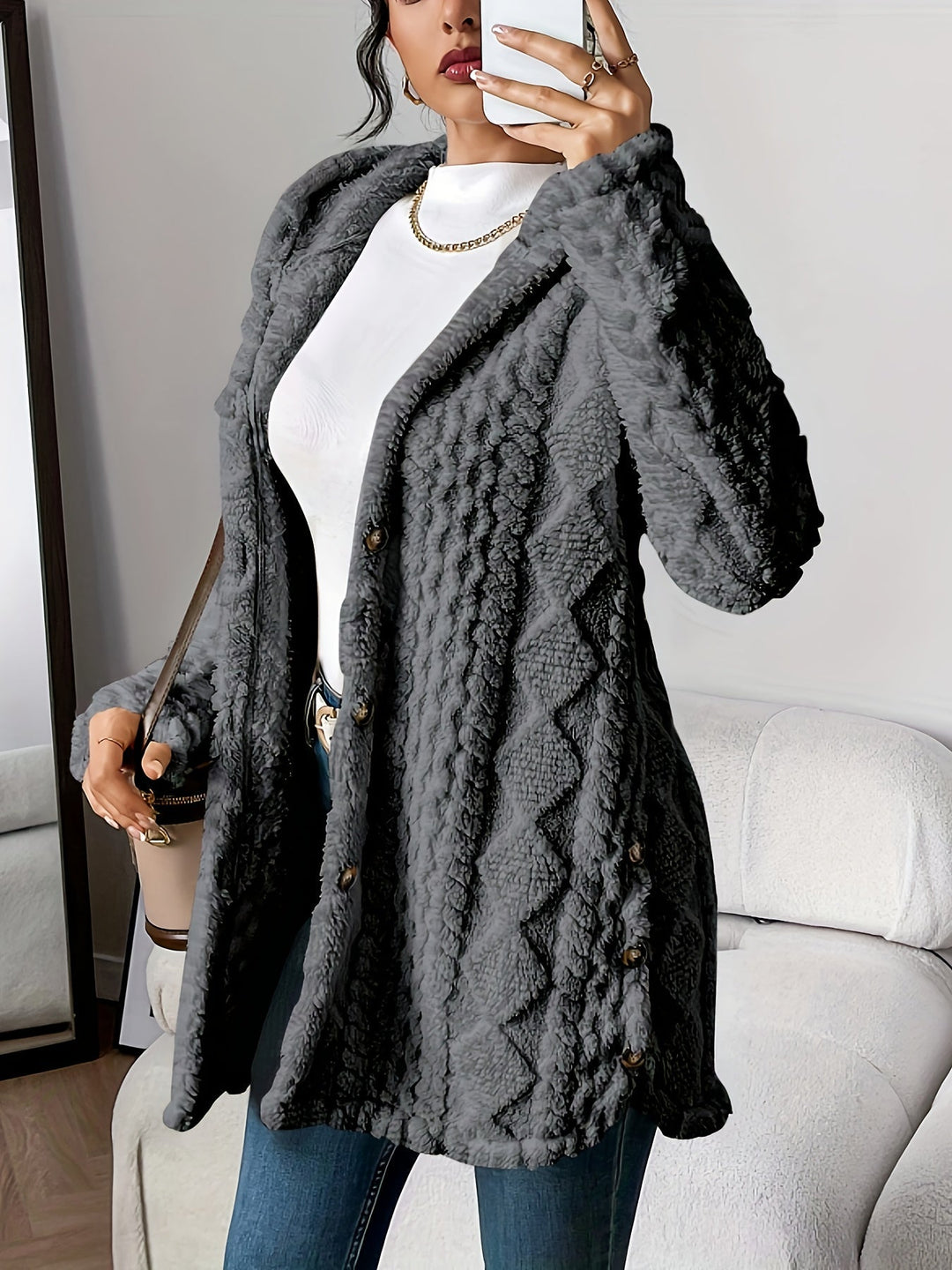 Damski Kardigan z Kapturem Teddy – Oversized